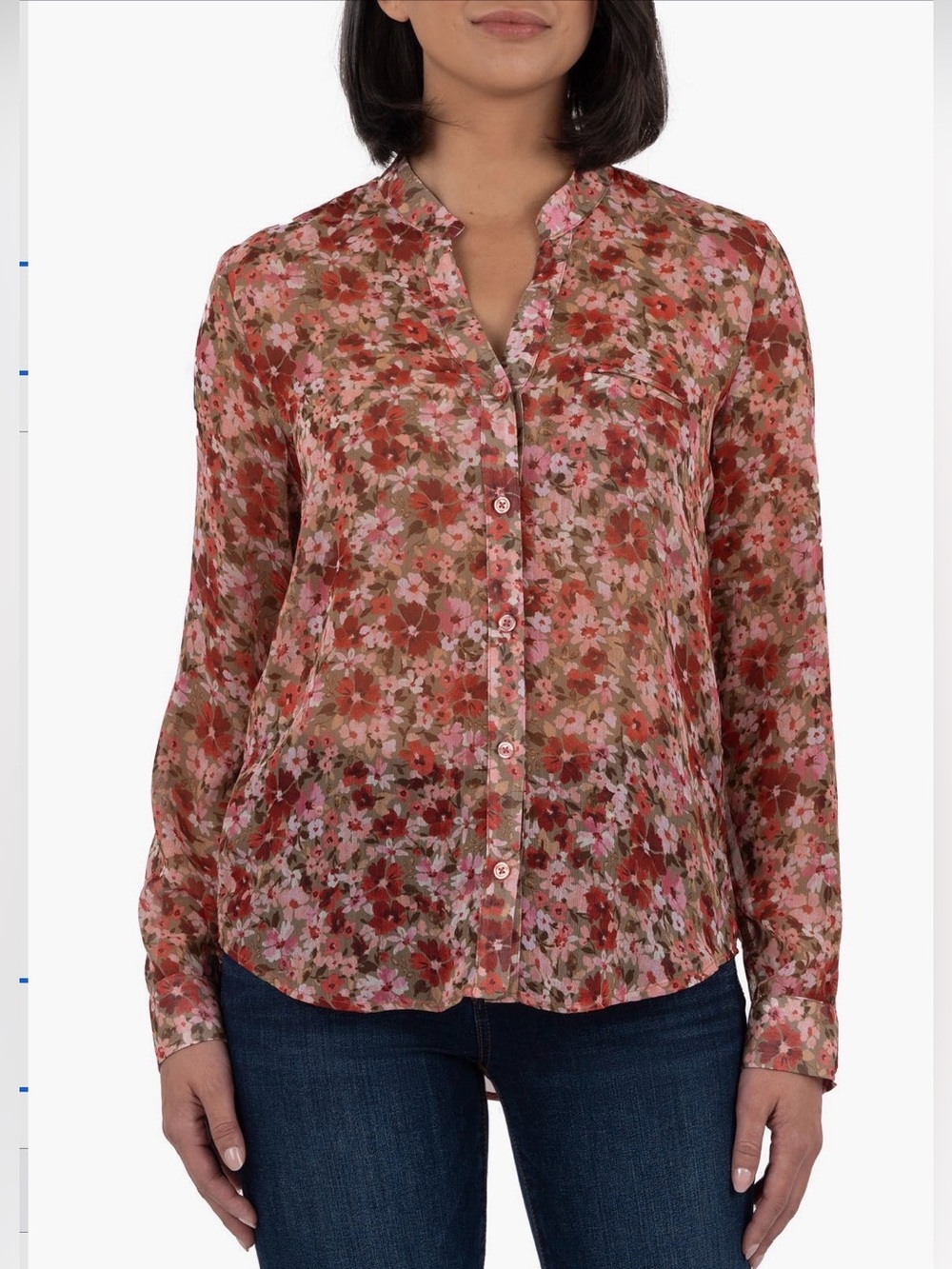 NEW…KUT from the Kloth Floral Chiffon Button-Down Blouse